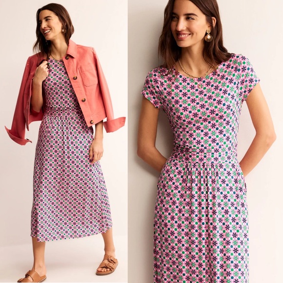 Boden Dresses & Skirts - Boden Amelie Jersey Midi Dress in Pink Power Botanic Tile Size US 8